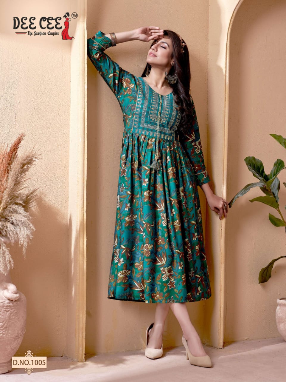 Marlena By Dee Cee Chanderi Printed Anarkali Kurtis Exporters in India